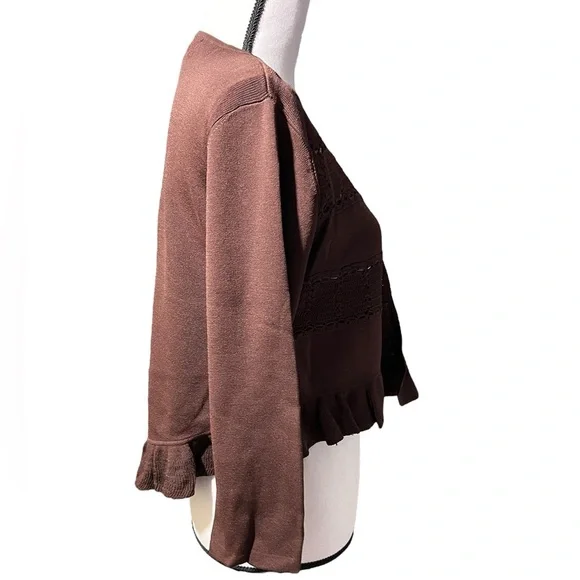 Joseph A Dark Brown Cardigan with Ruffled Hem, size L - Picture 5 of 11